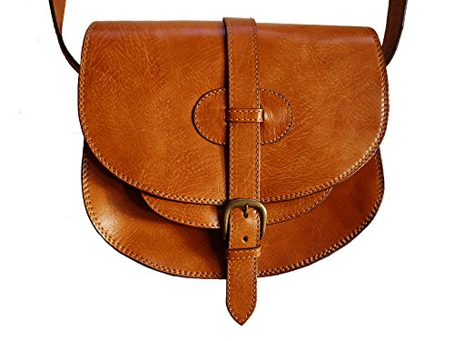 Genuine leather saddle style handbag, shoulder bag, cross-body bag in Tan