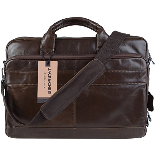 Jack&Chris® New High Quality Genuine Leather Men&#39;s briefcase Laptop Bag Shoulder bag Handbag, NM1871