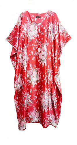 (44518) Long Red with Multicoloured Oriental Floral Printed Soft Silky ...