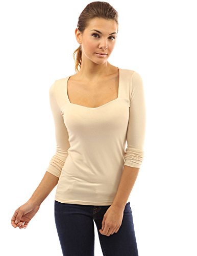 PattyBoutik Square Neck Long Sleeve Stretch Pullover Tee Blouse Top