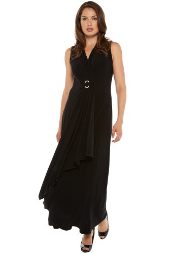 Roman Women's Draped Buckle Jersey Maxi Dress Black