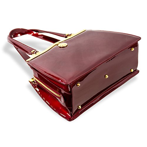 Valentino Orlandi Italian Designer Crimson Red Patent Leather Satchel Purse Bag