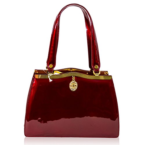 Valentino Orlandi Italian Designer Crimson Red Patent Leather Satchel Purse Bag