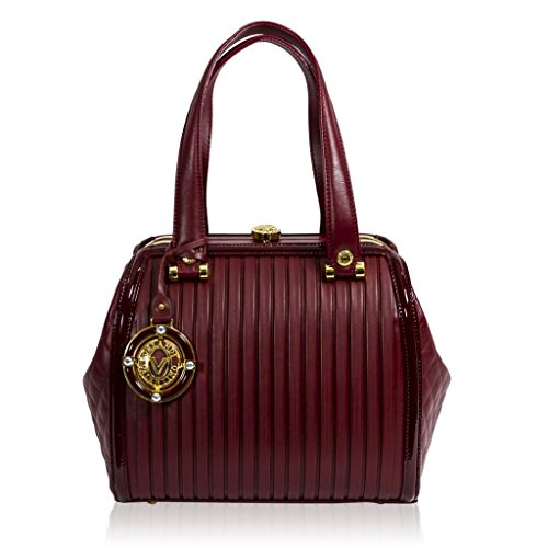 Valentino Orlandi Designer Jeweled Burgundy Leather Top Handle Bag