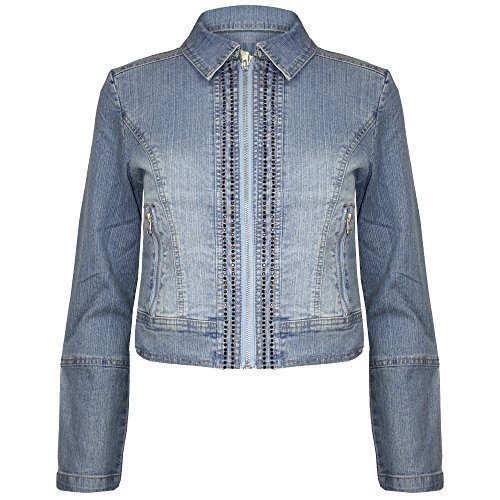Womens Ladies Coat Studded Cropped Waistcoat Outerwear Denim Jeans ...