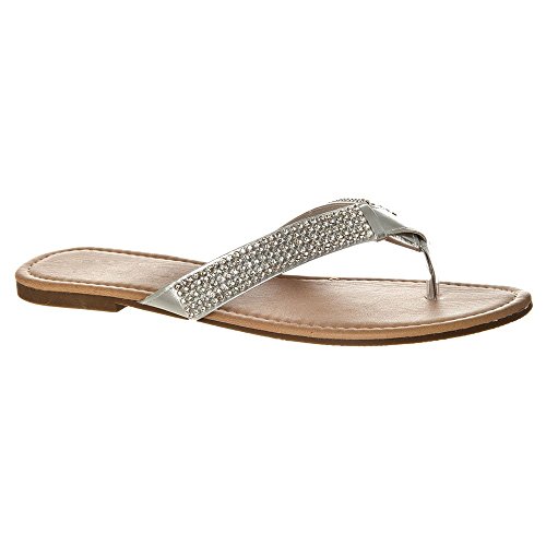 Womens Ladies Low Wedge Flat Diamante Toe Post Sandals Flip Flops