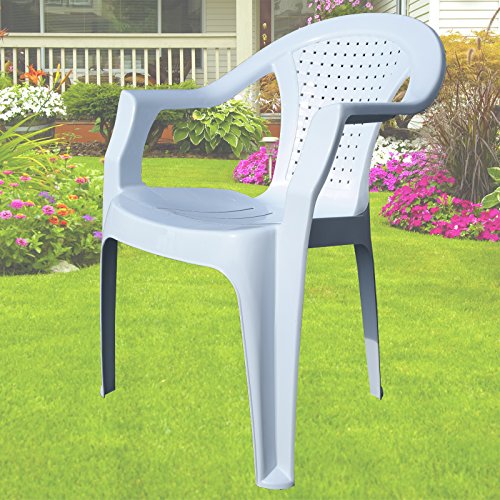 Indoor & Outdoor White Plastic Lawn Chairs Garden Patio Armchair Stacking Stackable