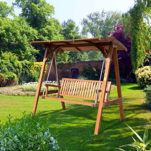 Outsunny 3 Seater Larch Wood Wooden Garden Swing Chair 