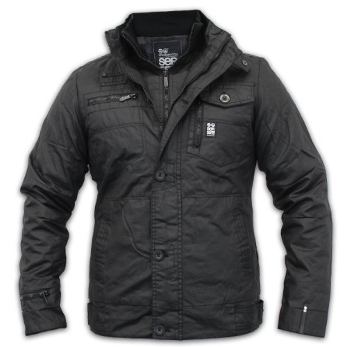 Mens Jacket Crosshatch Coat Padded Full Zip Double Layer Button Winter ...