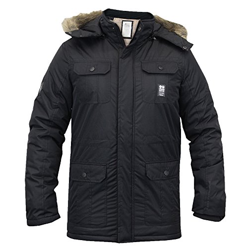 Mens Parka Jacket Crosshatch Coat Padded Hooded Fur Quilted Zip Lined ...
