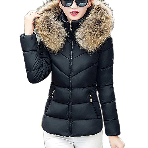 Womens Faux Fur Hooded Parka Jacket Quilted Padded Down Short Winter ...