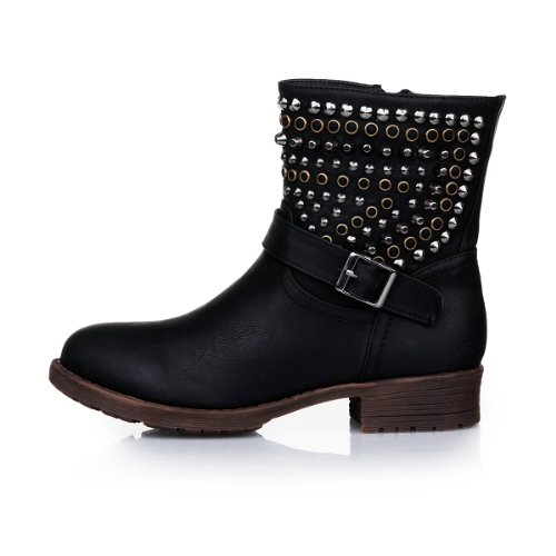 Alexis Leroy Women and Girls Studded Pattern Classical Buckle Ankle Boots
