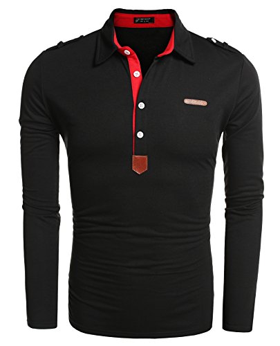 Coofandy Men's Long Sleeved Tops Polo Shirt Button Down Collar Top
