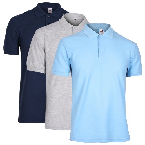Men's 3 Pack of Mixed Fruit of the Loom Polo Shirts – Heather/Navy/Sky
