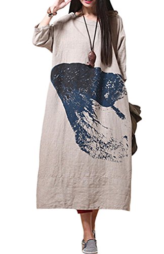 Vogstyle Women's Floral Printed Neutral Cotton Linen Maxi Dresses