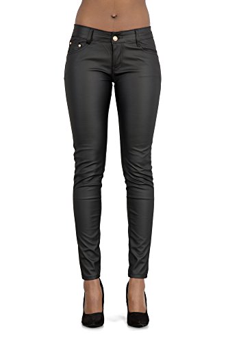Womens Leather Look Black Trousers Skinny Slim Fit Ladies Jeans Sizes ...