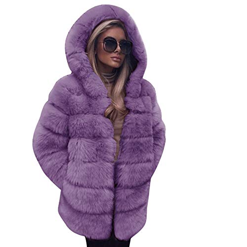 FNKDOR Women Fashion Luxury Fluffy Shaggy Long Sleeve Faux Fur Hooded ...