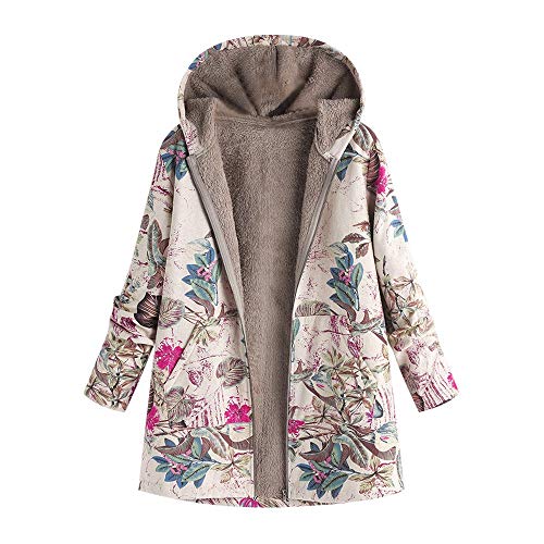 KaloryWee Sale Clearance Womens Winter Warm Outwear Floral Print Hooded Pockets Vintage Coats