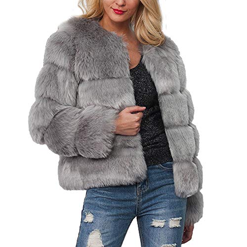 LINK Womens Warm Faux Fur Coat Jacket Solid Winter Gradient Parka Outerwear