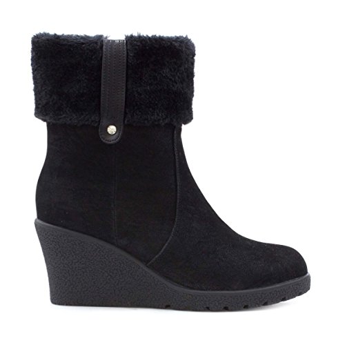 Lilley Womens Faux Suede Wedge Ankle Boot in Black