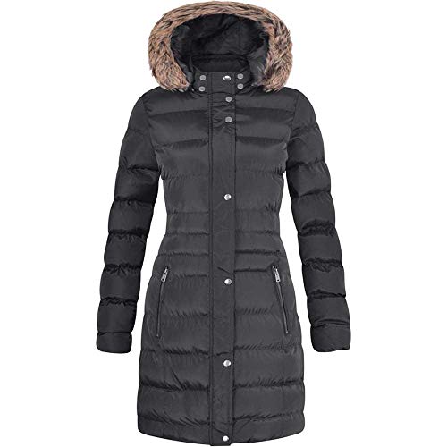 Spindle Womens Long Fur Trimmed Hooded Padded Puffer Parka Ladies ...