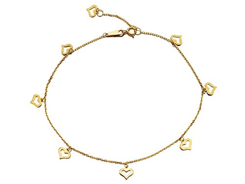 F.Hinds 9ct Gold Eight Hearts Anklet 10in Bracelet Chain Foot Jewelry ...
