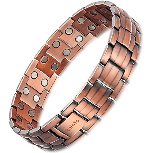 Rainso Mens Doule Row Copper Magnetic Therapy Bracelet for Arthritis ...