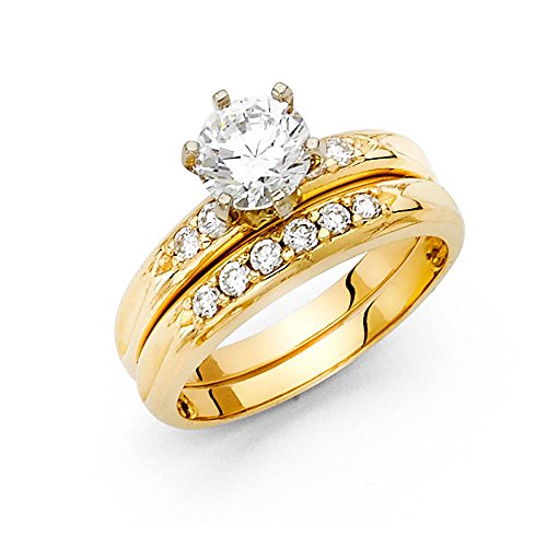 14K Solid Yellow Gold Brilliant Cubic Zirconia Wedding Engagement 2 ...