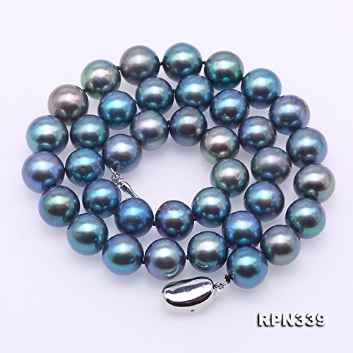 JYX Pearl – Gorgeous 10.5-11mm Peacock Blue Round Freshwater Pearl ...