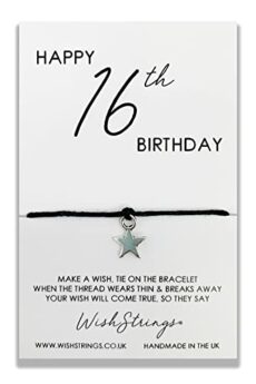 16th Birthday, WishStrings Wish Bracelet on Gift Card | Thoughtful Gift under 5 pound | Make a Wish for sweet 16th, friendship, sentimental jewellery