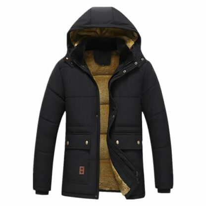 ANUFER Men's Thermal Winter Parka Jacket Thick Fluff Lining Cotton Padded Coat with Detachable Fur Hood - Image 3