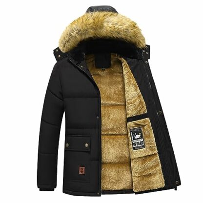ANUFER Men's Thermal Winter Parka Jacket Thick Fluff Lining Cotton Padded Coat with Detachable Fur Hood - Image 2
