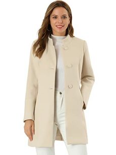 Allegra K Women's Elegant Winter Overcoat Mid-thigh Stand Collar Single Breasted Long Coat
