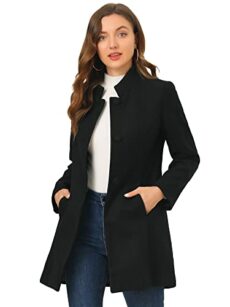 Allegra K Women's Elegant Winter Overcoat Mid-thigh Stand Collar Single Breasted Long Coat Black M