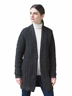 Aran Crafts Women's Edge to Edge Cardigan Coat (100% Super Soft Merino Wool)