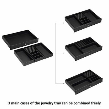 BEWISHOME Watch Box Organizer with Valet Drawer - Real Glass Top, Adjustable Tray, Metal Hinge, Carbon Fiber Design - 12 Slots Watch Storage Case for Men, Black SSH02C - Image 4