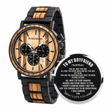 BOBO Bird Mens Personalized Engraved Wooden Watches, Stylish Wood & Stainless Steel Combined Quartz Casual Wristwatches for Men Family Friends Customized Watch