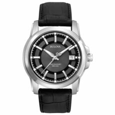 Bulova Men's Precisionist Black Dial and Leather Strap Watch