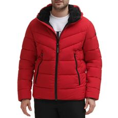 Calvin Klein Men's Winter Coat-Puffer Stretch Jacket with Sherpa Hood