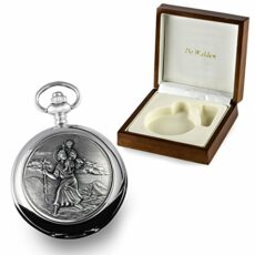 De Walden Boys Christening Gift Engraved St Christopher Pocket Watch Wood Box MP