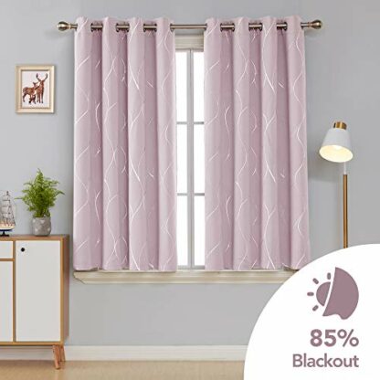 Deconovo Blackout Curtains Silver Wave Line Foil Printed Curtains Thermal Insulated Eyelet Curtains - Image 3