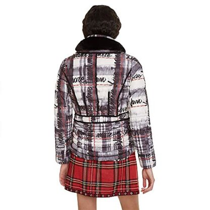 Desigual Padded Sigrun Tartan Lettering Coat - Image 3