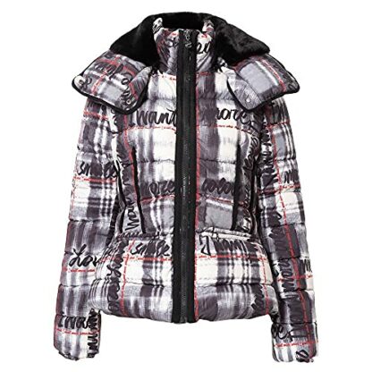 Desigual Padded Sigrun Tartan Lettering Coat - Image 4