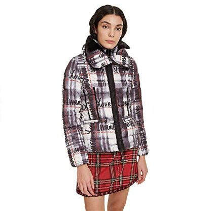 Desigual Padded Sigrun Tartan Lettering Coat - Image 2