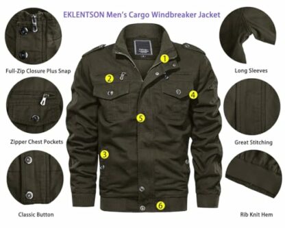 EKLENTSON Men's Casual Cotton Military Bomber Jacket Winter Outerwear Windbreaker Cargo Jacket Multi Pockets - Image 3
