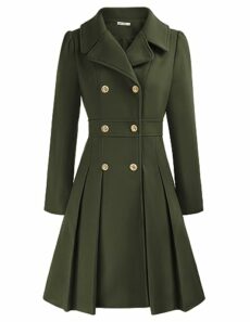 GRACE KARIN Women Winter Trench Coat Long Puffed Sleeves Lapel Collar Double-Breasted Duffle A-Line Peacoat