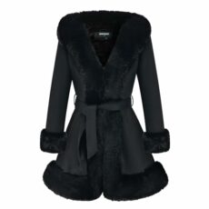 GRAN ORIENTE Women's Faux Leather Jacket with faux fur coat Collar Long Sleeve Parka with Pockets Warm Winter Coat with Belt