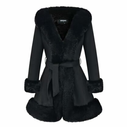 GRAN ORIENTE Women's Faux Leather Jacket with faux fur coat Collar Long Sleeve Parka with Pockets Warm Winter Coat with Belt - Image 2