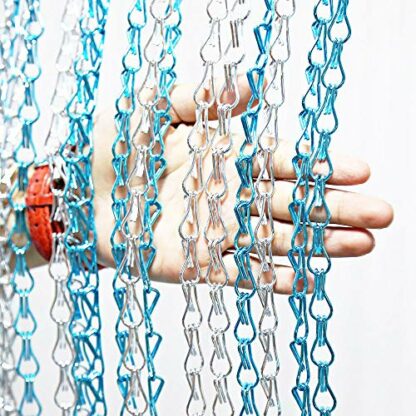 Himifuture 90 * 200cm Aluminium Chain Curtain Fly Door Chain Silver Metal Screen Fly Insect Blinds Pest Control Curtain Chain, Blue & Silver - Image 3