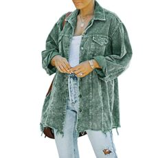Hixiaohe Women's Casual Oversized Button Down Corduroy Shirt Jacket Coat Washed Retro Shacket